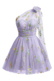 One Shoulder Homecoming Dresses for Teens Flower Embroidery Tulle Short Prom Dress A-Line Formal Party Ball Gowns