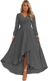 Long Sleeve Bridesmaid Dresses for Women 2025 V Neck Ruched Chiffon Formal Dress