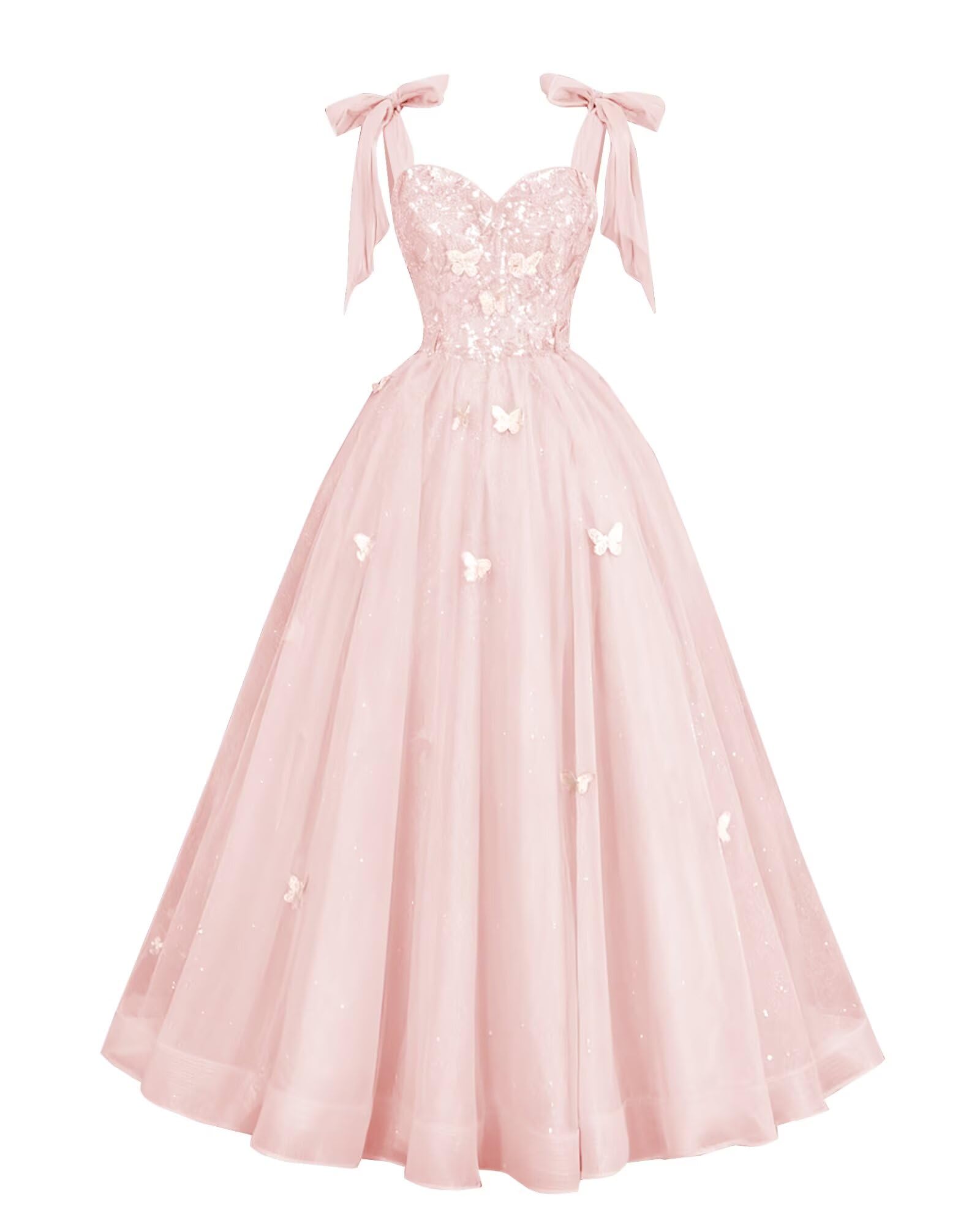 Glitter Tulle Prom Dress for Teens 3D Butterfly Long Ball Gowns Sequin Princess Quinceanera Dresses with Bow