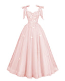 Glitter Tulle Prom Dress for Teens 3D Butterfly Long Ball Gowns Sequin Princess Quinceanera Dresses with Bow