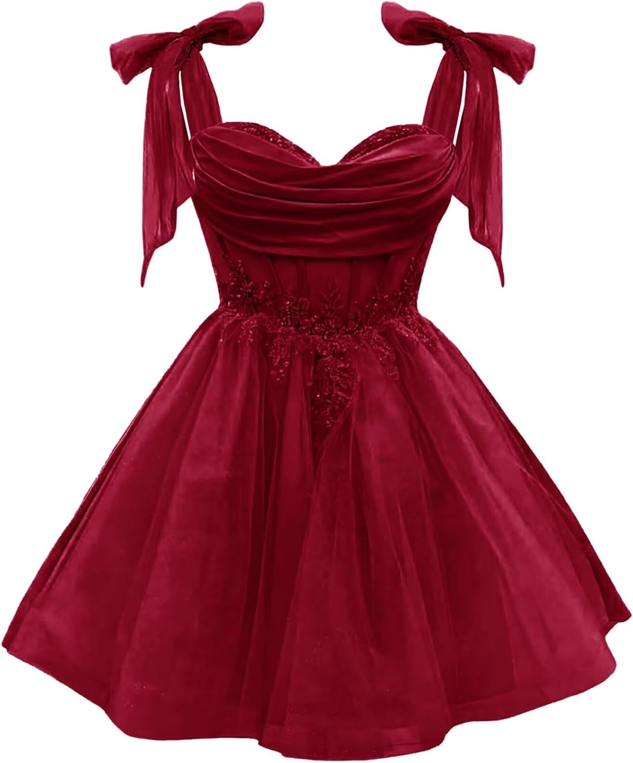 Tulle Short Homecoming Dress for Teens Sparkly Lace DAMA Dresses for Quinceanera Spaghetti Straps Bow Prom Gown
