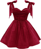 Tulle Short Homecoming Dress for Teens Sparkly Lace DAMA Dresses for Quinceanera Spaghetti Straps Bow Prom Gown