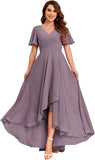 Women's Flutter Sleeve Bridesmaid Dresses with Pockets High Low Formal Dress