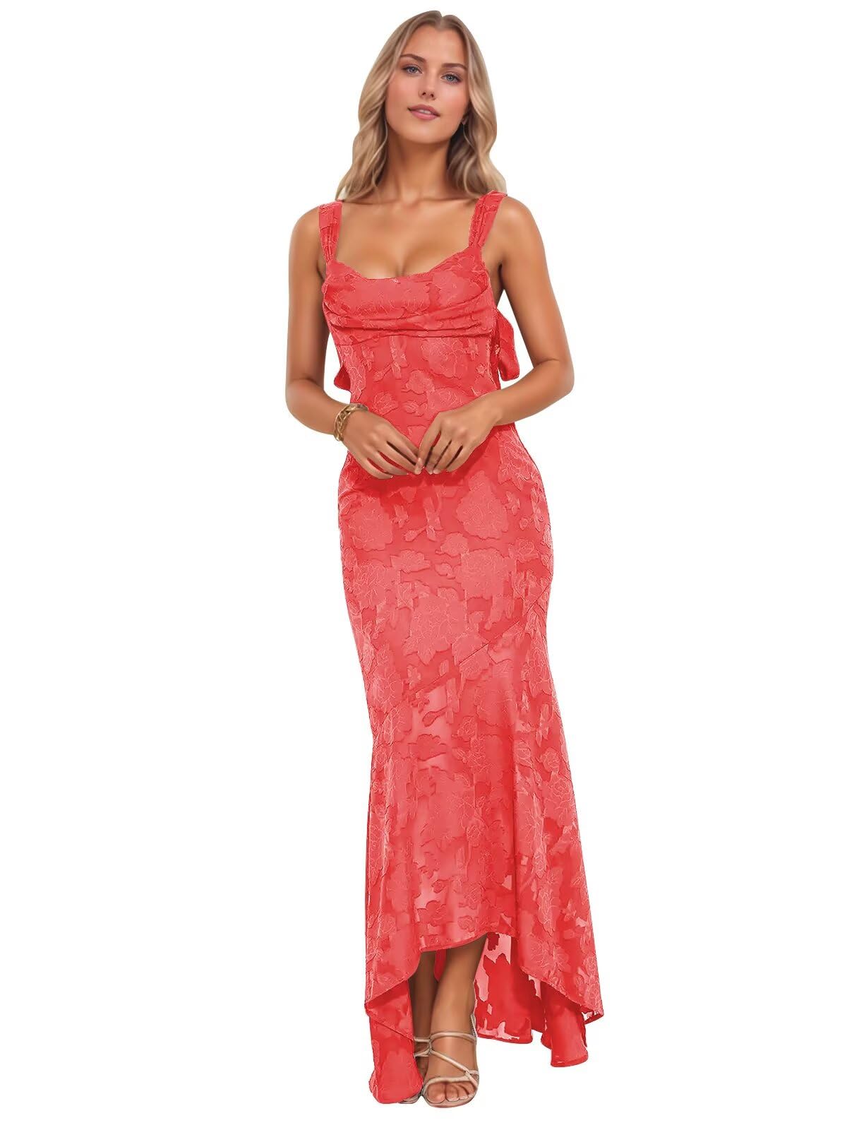 Jacquard Laces Prom Dress for Women Bridesmaid Dresses Bow Strapless Long Formal Wedding Party Gown