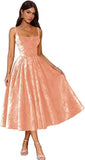 Jacquard Satin Prom Dresses 2026 Floral Square Neck Tea Length Ruched Elegant Formal Ball Gown with Pockets