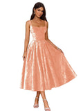 Jacquard Satin Prom Dresses 2026 Floral Square Neck Tea Length Ruched Elegant Formal Ball Gown with Pockets