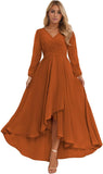 Long Sleeve Bridesmaid Dresses for Women 2025 V Neck Ruched Chiffon Formal Dress