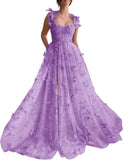 Vestidos de fiesta largos de tul con mariposas 3D para adolescentes, vestidos de fiesta formales de noche bordados con abertura 