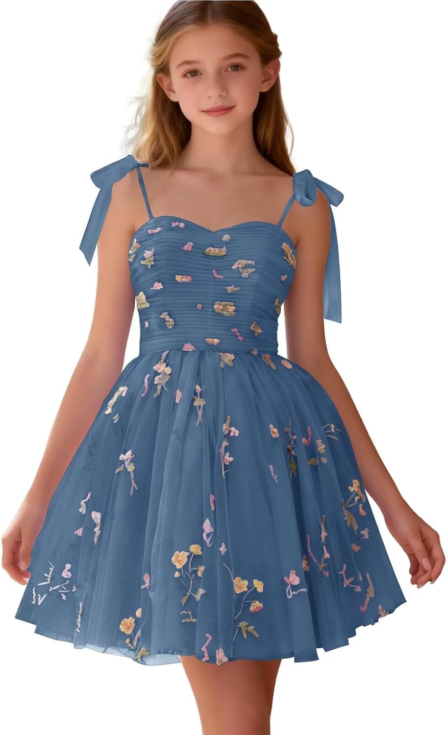 Floral Embroidery Junior Bridesmaid Dress Tulle Sweetheart Neck Girls Prom Dresses Fairy Short Formal Flower Girl Gown