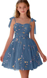 Floral Embroidery Junior Bridesmaid Dress Tulle Sweetheart Neck Girls Prom Dresses Fairy Short Formal Flower Girl Gown