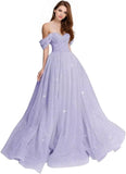 Sparkly Tulle Prom Dress 2026 Off The Shoulder Formal Dresses for Women Glitter A Line Long Ball Gown