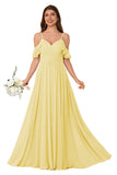 Women's Long Chiffon Bridesmaid Dresses Ruffle V Neck Formal Evening Prom Gown Spaghetti Strap Maxi Wedding Guest Dress