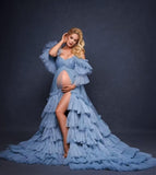 Puffy Tulle Robe Maternity Dress for Photoshoot Off Shoulder Bridal Lingerie Maternity Gowns for BabyShower