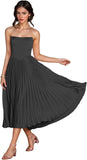 Women's Strapless Bridesmaid Dresses for Womens Tea Length Ruffle Satin Formal Prom Dress