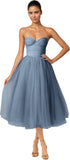 Strapless Prom Dresses Sweetheart Tulle Ball Gowns Corset Short Homecoming Dresses Pleated Lace-up Evening Dresses