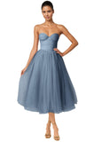 Strapless Prom Dresses Sweetheart Tulle Ball Gowns Corset Short Homecoming Dresses Pleated Lace-up Evening Dresses