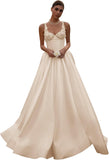 Spaghetti Straps Satin Wedding Dress for Bride 2027 A Line V Neck Bridal Gowns with Train
