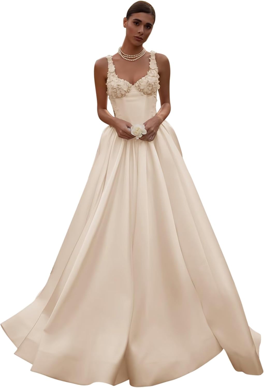 Spaghetti Straps Satin Wedding Dress for Bride 2027 A Line V Neck Bridal Gowns with Train