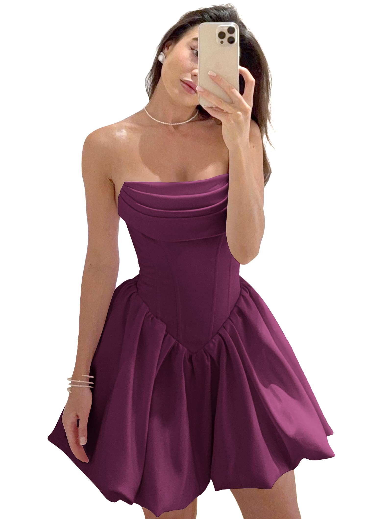 Satin Flower Bud Homecoming Dress Short Prom Dress Cowl Neck Pleated A Line Mini Cocktail Party Gown
