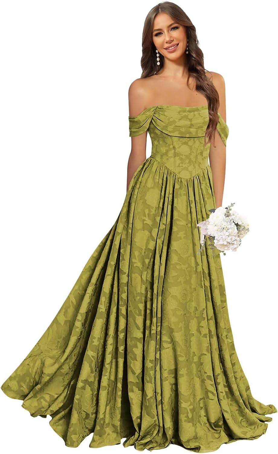 Jacquard Chiffon Bridesmaid Dresses Long Off The Shoulder Formal Evening Dress for Women
