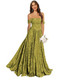 Jacquard Chiffon Bridesmaid Dresses Long Off The Shoulder Formal Evening Dress for Women