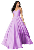Spaghetti Straps Satin Prom Dresses for Women Long with Pockets Pleated Formal Evening Gowns