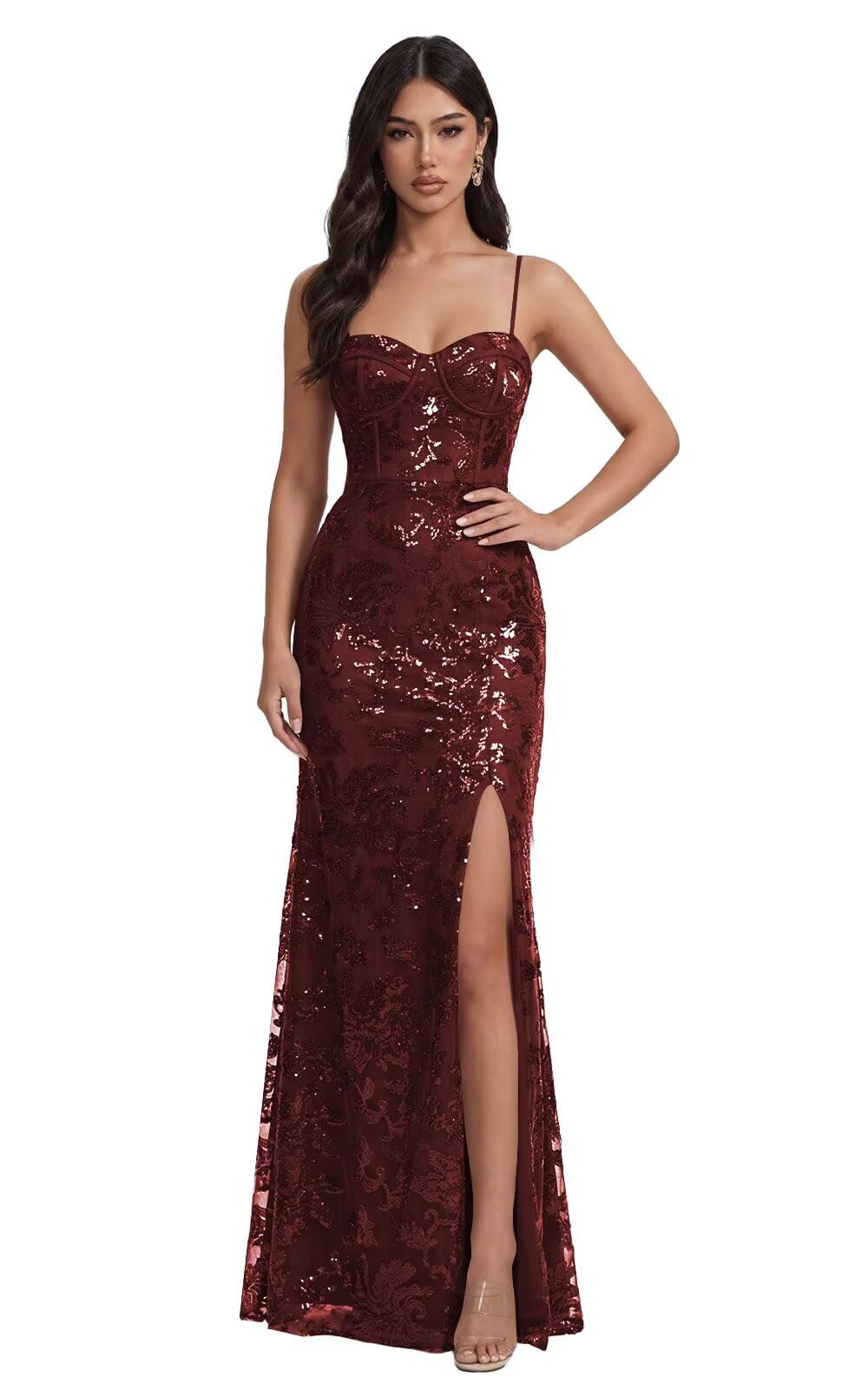Mermaid Sequin Lace Prom Dresses Long for Women 2026 Spaghetti Straps Corset Formal Evening Party Gown with Slit