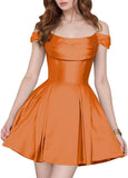Satin Homecoming Dresses Short Wedding Dresses 2026 Off Shoulder Prom Dress with Pockets A Line Formal Party Gown