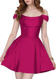 Satin Homecoming Dresses Short Wedding Dresses 2026 Off Shoulder Prom Dress with Pockets A Line Formal Party Gown
