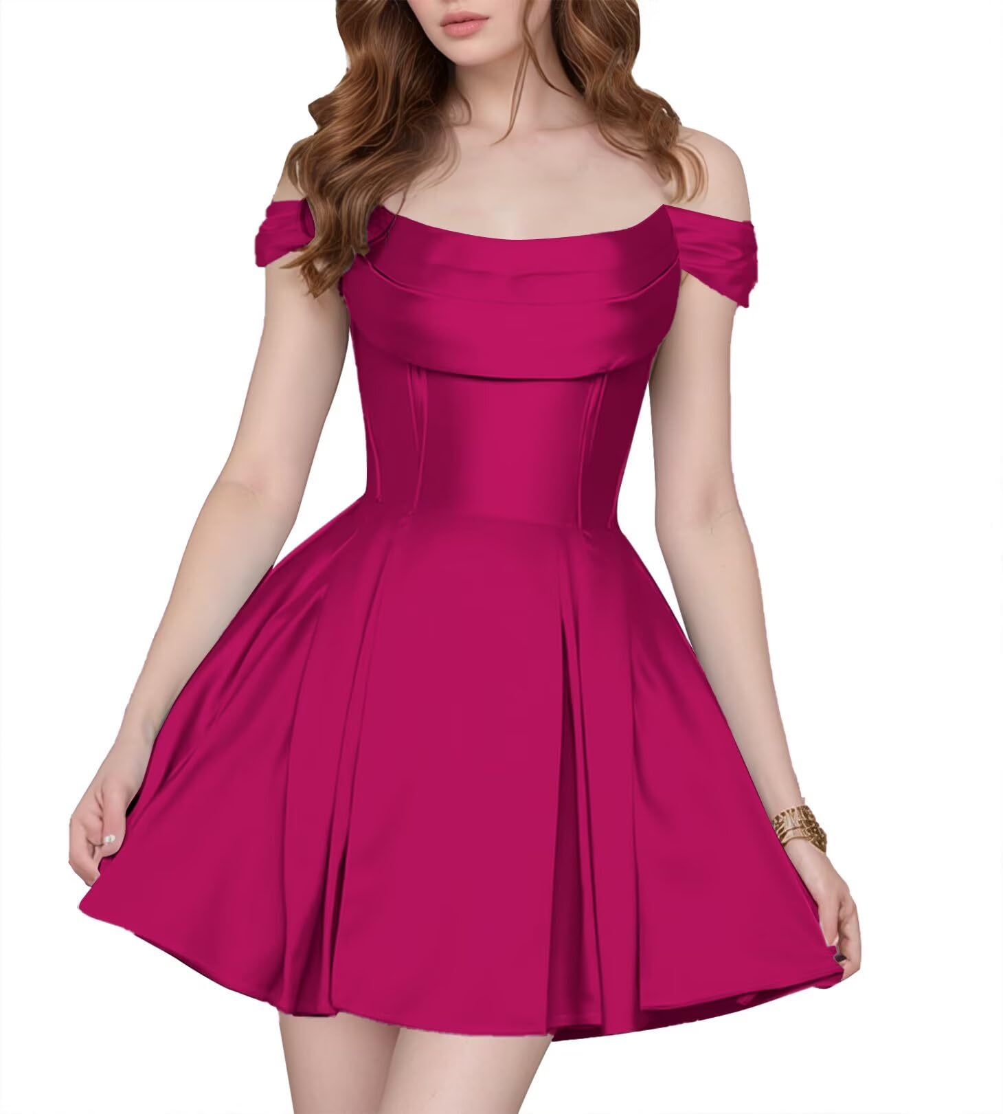 Satin Homecoming Dresses Short Wedding Dresses 2026 Off Shoulder Prom Dress with Pockets A Line Formal Party Gown