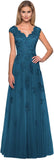 Women's V Neck Cap Sleeves Mother of The Bride Dresses Long Lace Formal Prom Evening Gowns with Pockets