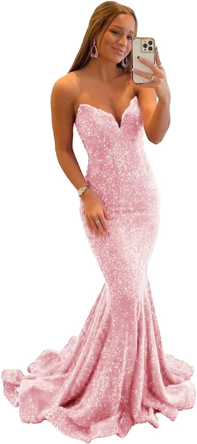 Vestido de fiesta con tirantes finos y lentejuelas, vestido de noche de sirena brillante con abertura, vestidos largos para mujer 2024 