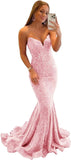 Vestido de fiesta con tirantes finos y lentejuelas, vestido de noche de sirena brillante con abertura, vestidos largos para mujer 2024 