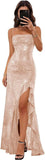 Spaghetti Straps Prom Dresses Long Glitter Sequin Formal Evening Party Dresses with Slit