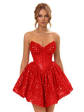 Strapless Sequin Homecoming Dresses for Teens 2026 Sparkly A-line Short Prom Dress Corset Cocktail Party Gowns