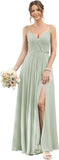 Vestidos de dama de honor largos con tirantes finos y bolsillos, plisados, formales, de noche, con abertura 