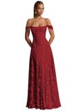 Off The Shoulder Bridesmaid Dresses Long for Women Formal Evening Gown Lace Wedding Guest Dress