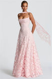 Floral Lace Bridesmaid Dresses for Women Long Spaghetti Straps Formal Evening Gowns with Scarf