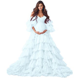 Puffy Tulle Robe Maternity Dress for Photoshoot Off Shoulder Bridal Lingerie Maternity Gowns for BabyShower