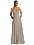 Off The Shoulder Floral Bridesmaid Dresses Long Lace Appliques Formal Gown A Line Wedding Guest Dress