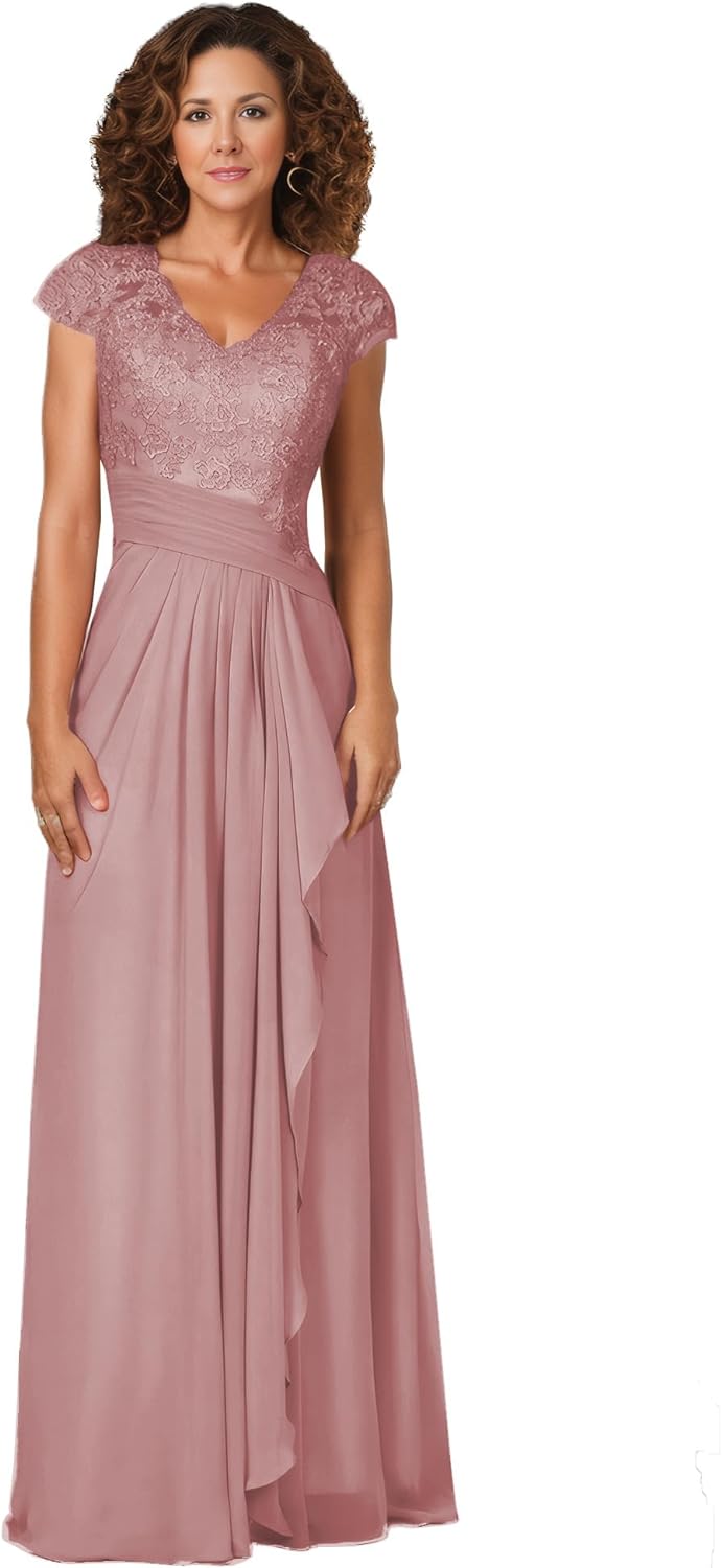 Women's Mother of The Bride Dresses for Wedding V Neck Lace Appliques Formal Evening Gowns