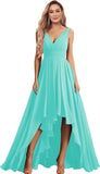 Vestidos de dama de honor con escote en V para mujer, para boda, con bolsillos, de gasa fruncida, largos, formales, para fiesta de graduación y noche.