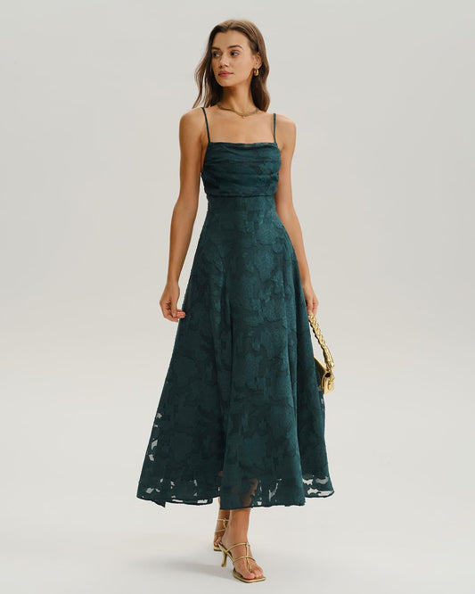 Women's Maxi Dresses Wedding Guest Dress A-Line Long Square Neck Backless Sling for Beach Wedding Party Dresses