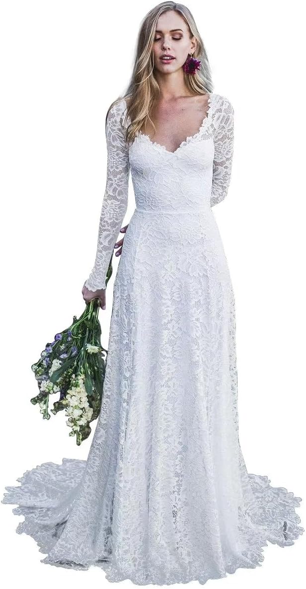 Women's Beach Wedding Dresses for Bride 2025 Long Lace Wedding Bridal Gowns