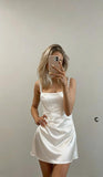 Satin Homecoming Dresses for Teens 2026 Spaghetti Straps Short Prom Dress A-line Pleated Cocktail Party Gowns