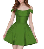 Satin Homecoming Dresses Short Wedding Dresses 2026 Off Shoulder Prom Dress with Pockets A Line Formal Party Gown