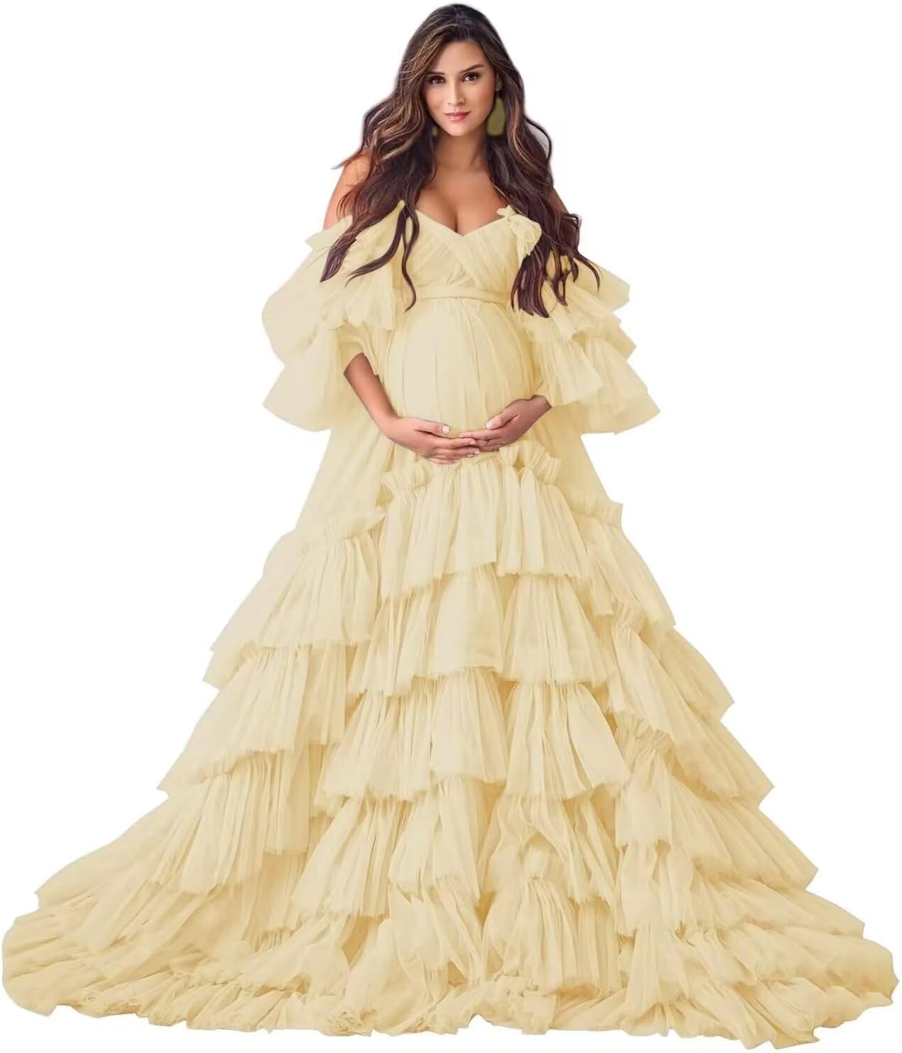 Puffy Tulle Robe Maternity Dress for Photoshoot Off Shoulder Bridal Lingerie Maternity Gowns for BabyShower