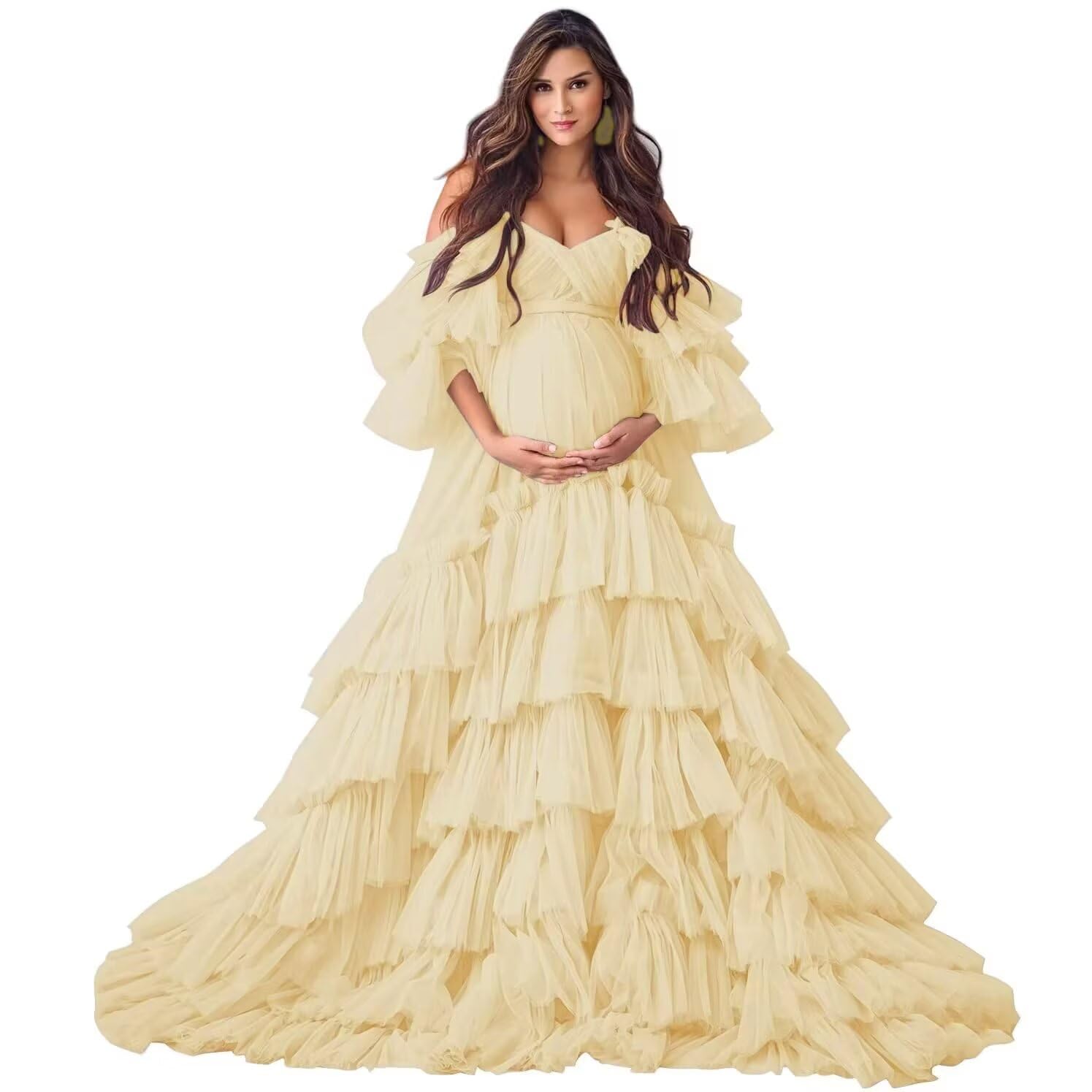 Puffy Tulle Robe Maternity Dress for Photoshoot Off Shoulder Bridal Lingerie Maternity Gowns for BabyShower