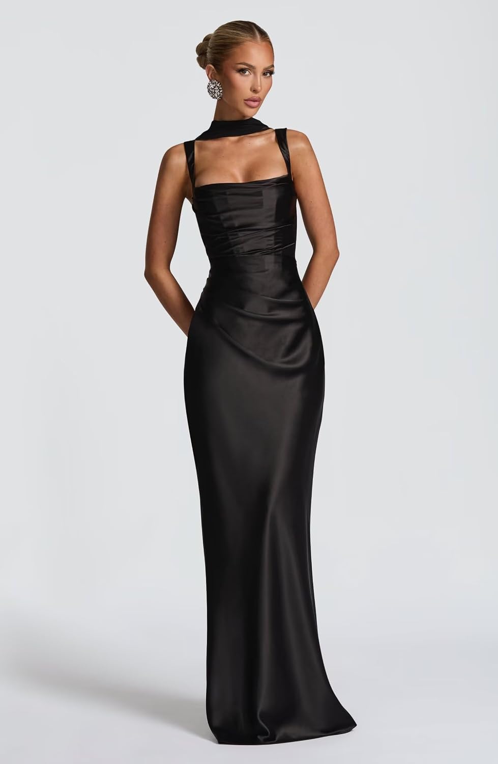 Mermaid Bridesmaid Dresses with Scarf 2027 Long Satin Spaghetti Straps Ruched Formal Evening Party Dress for Women