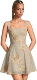 Floral Tulle Homecoming Dresses Short Embroidery Lace A-Line Mini Formal Graduation Cocktail Gown